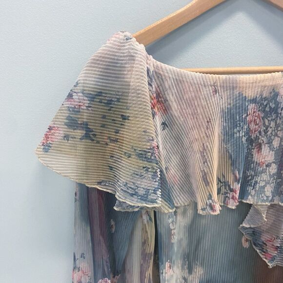 River Island Floral Bateau Neck Long Sleeve Mesh Sheer Fairy Y2K Top Pink US 4 - Picture 7 of 12